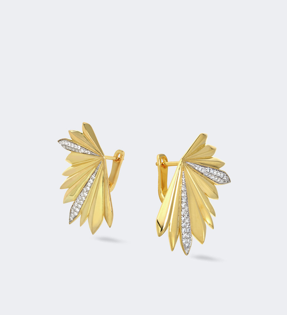Palm Diamond Statement Fluted Earrings18k Gold Vermeil